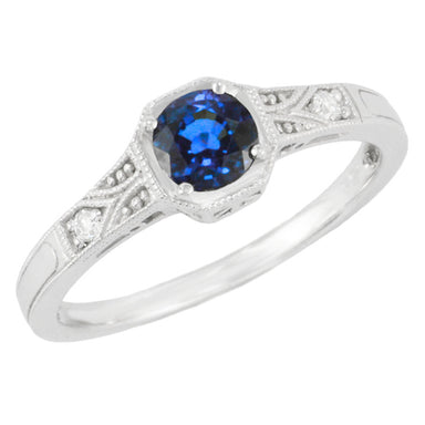 Art Deco Filigree Sapphire and Diamond Platinum Engagement Ring