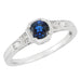 Art Deco Filigree Blue Sapphire and Diamond Engagement Ring in White Gold