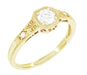 Low Profile Yellow Gold Vintage Art Deco Filigree White Sapphire Engagement Ring Circa 1930s