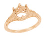 Vintage Rose Gold Solitare Engagement Ring Setting Art Deco Filigree 6 Prongs - R299R