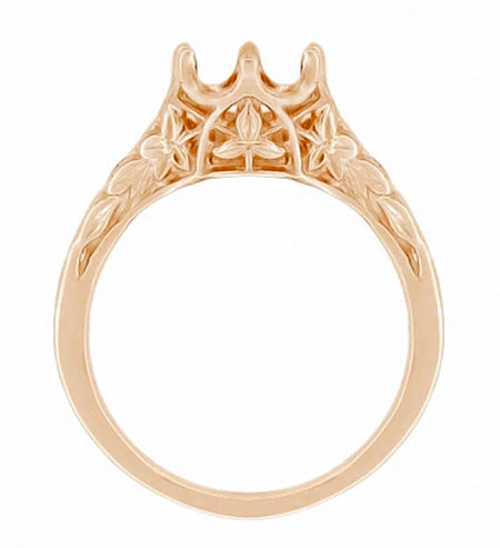 Art Deco Crown Leaves Filigree 3/4 Ct Vintage Rose Gold Engagement