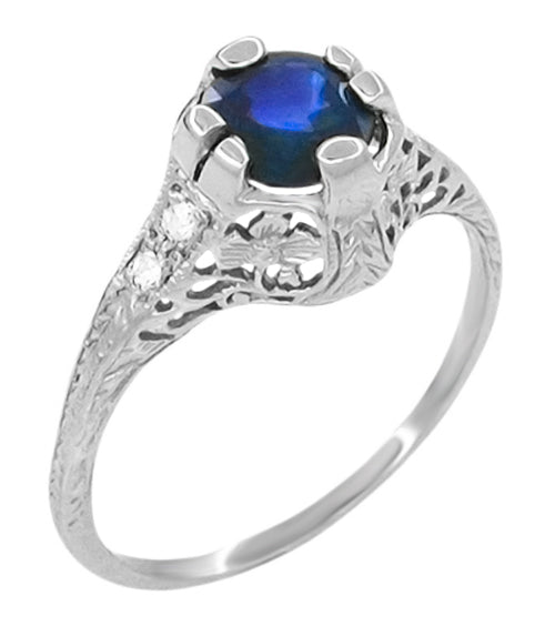 Antique Edwardian Filigree Sapphire and Diamond Ring in Platinum 1.16 Carats Natural Sapphire 950 Platinum