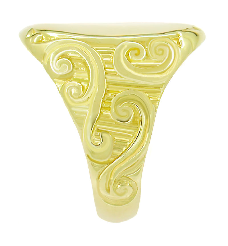 Carved Antique Scrolls Victorian Oval Signet Ring in 14 Karat Yellow Gold - Item: R339 - Image: 2