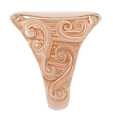 Victorian Vintage Carved Scrolls Oval Signet Ring in 14 Karat Rose Gold - alternate view