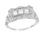 Edwardian Filigree "Three Stone" Diamond Ring in 14 Karat White Gold