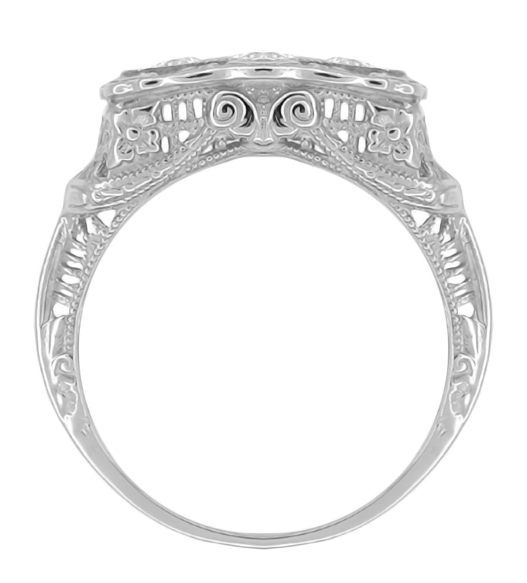 Filigree "Three Stone" Diamond Art Deco Ring in 14 Karat White Gold