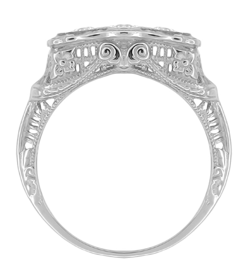 Edwardian Filigree "Three Stone" Diamond Ring in 14 Karat White Gold - Item: R341W-LC - Image: 2