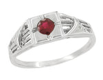 Art Deco Windsails Filigree Ruby Ring in 14K White Gold