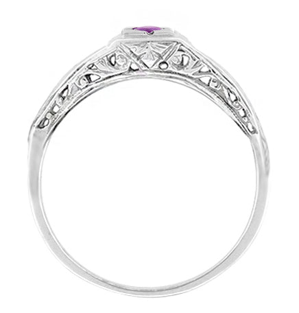 1920's Art Deco Filigree Windsails Antique Style Amethyst Ring in 14K White Gold - Item: R345WAM - Image: 2