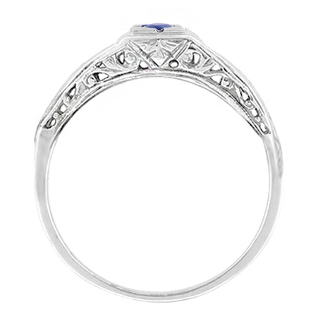 Windsails 1920's Art Deco Square Top Filigree Sapphire Ring in 14K White Gold - Item: R345WS - Image: 2