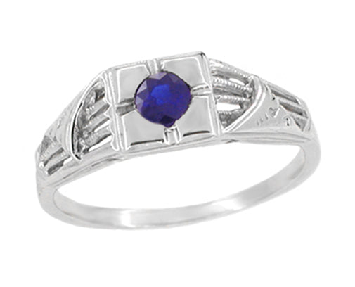Windsails 1920s Art Deco Square Top Filigree Vintage Sapphire Ring
