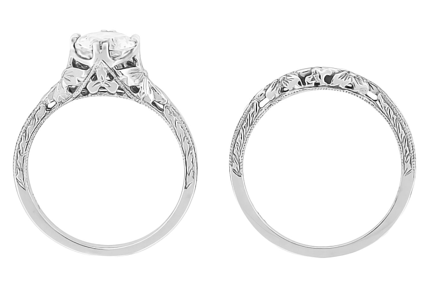 1920's Art Deco Filigree Flowers Platinum 3/4 Carat Vintage Style Engagement Ring Setting for a 6mm Round Stone - Item: R356P75 - Image: 3
