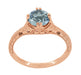 14K Rose Gold Art Deco Filigree Flowers and Wheat Engraved Solitaire Aquamarine Engagement Ring