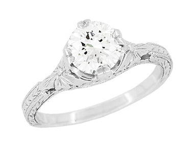 Art Deco Flowers 1/2 Carat Filigree Antique Engagement Ring Setting Design for a 5mm Round Stone in 14K or 18K White Gold - alternate view