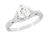 Art Deco Flowers 1/2 Carat Filigree Antique Engagement Ring Setting Design for a 5mm Round Stone in 14K or 18K White Gold