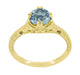 Art Deco Yellow Gold Filigree Flowers & Wheat Engraved Aquamarine Solitaire Engagement Ring