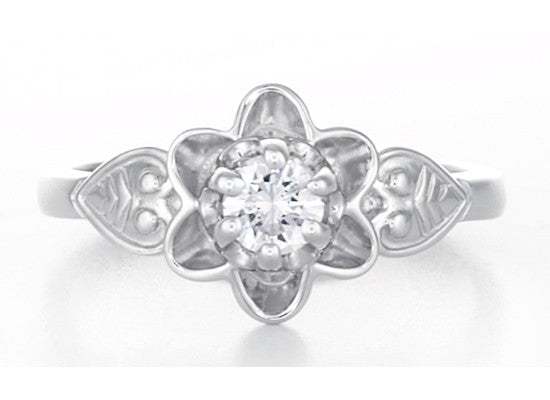 Flowers & Leaves Victorian 1/4 Carat Diamond Engagement Ring in White Gold