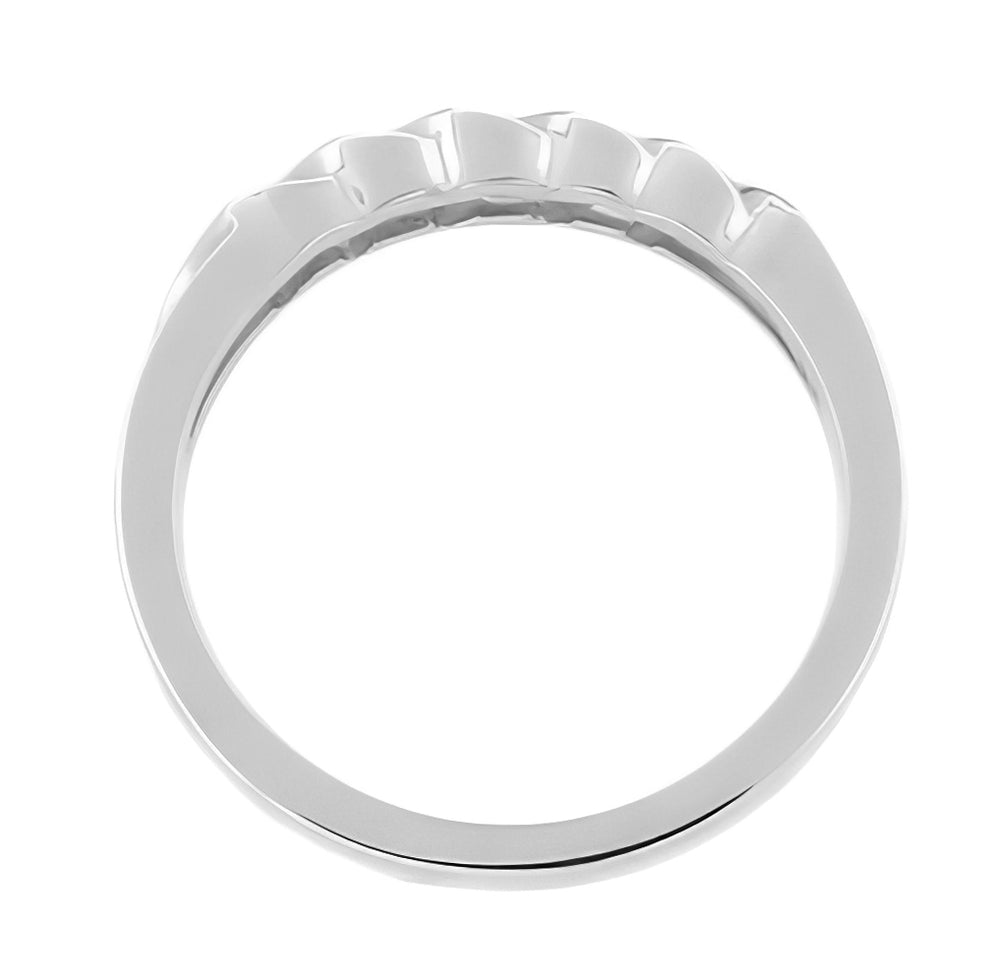 1980's Era Platinum Open Scroll Channel Set Single Diamond Wedding Ring - Item: R374P-LC - Image: 2
