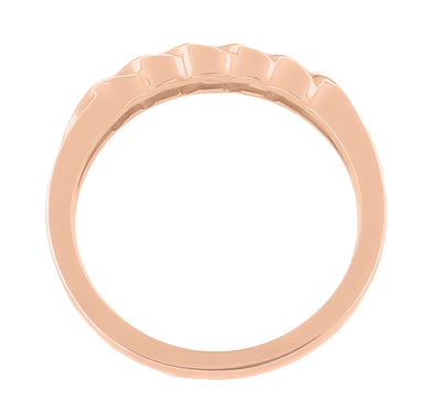 1980's Vintage Style Rose Gold Open Scrolls Single Diamond Wedding Ring - alternate view