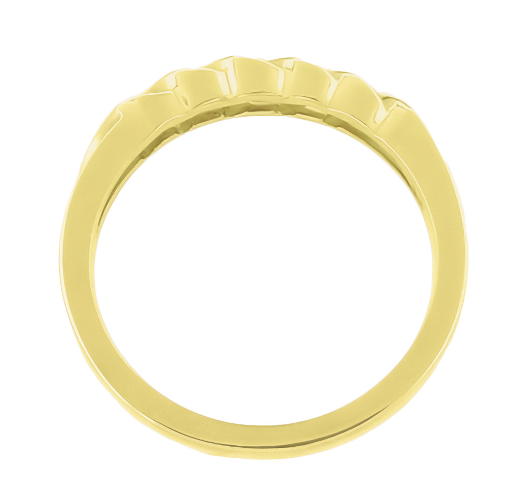 1980's 14 Karat Yellow Gold Open Scrolls Solo Diamond Wedding Band - Item: R374Y-LC - Image: 2
