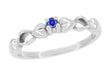 1950's Retro Moderne Hearts Blue Sapphire Promise Ring in White Gold - 10K or 14K