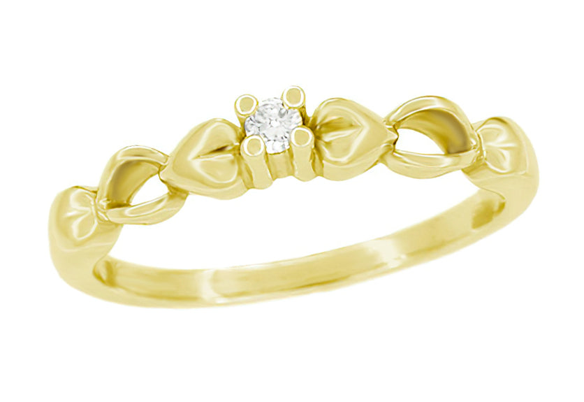 Yellow Gold 1950s Vintage Diamond Promise Ring with Hearts on Sides - R379Y