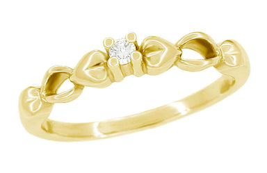 Retro Moderne Hearts White Sapphire Promise Ring in Yellow Gold