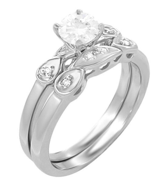 1950's Retro Moderne 1/4 Carat Diamond Engagement Ring and Wedding Band Bridal Set in Platinum - Item: R380PS - Image: 3