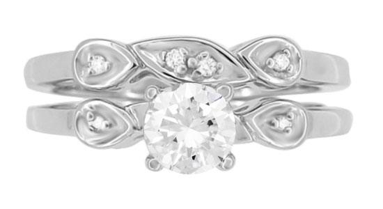1950's Retro Moderne 1/4 Carat Diamond Engagement Ring and Wedding Band Bridal Set in Platinum - Item: R380PS - Image: 4