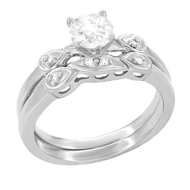 1950's Retro Moderne 1/4 Carat Diamond Engagement Ring and Wedding Band Bridal Set in Platinum - alternate view