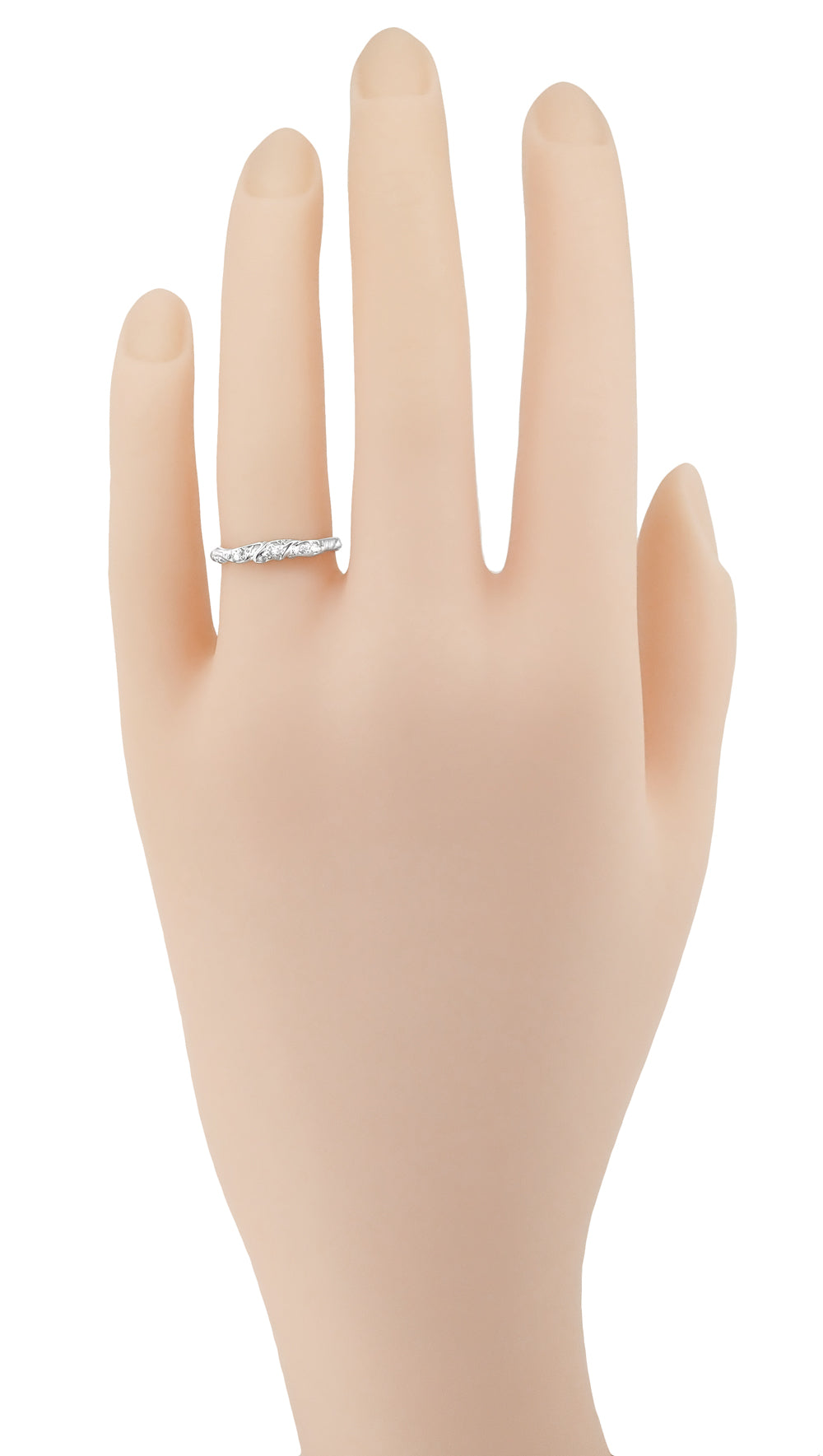 1950's Retro Moderne Scroll Wave Diamond Wedding Ring in 14 Karat White Gold - Item: R382 - Image: 3