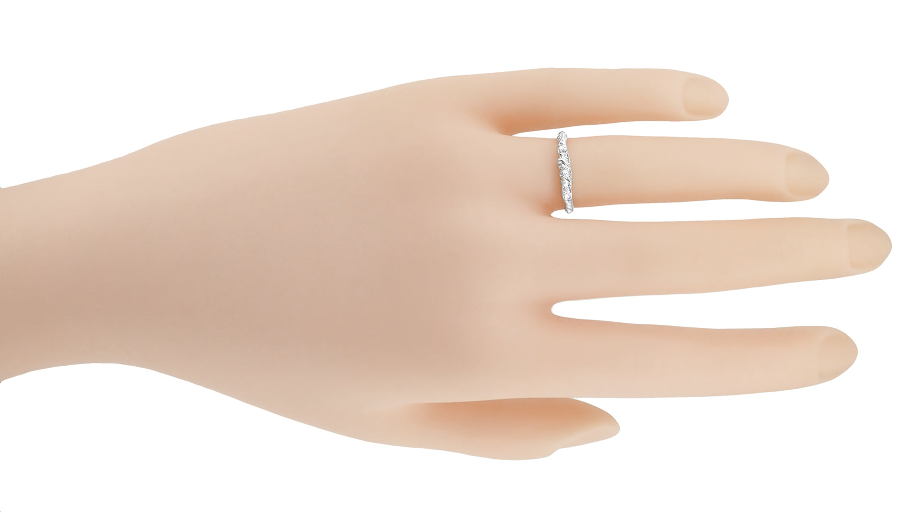 Mid Century Modern Scroll Diamond Wedding Ring in Platinum - Item: R382P - Image: 3