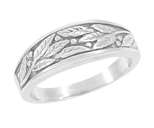 1960's Olive Leaves Tapered Womens Wedding Ring in 14 Karat White Gold