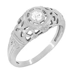 Platinum Art Deco Floral Dome Filigree Diamond Engagement Ring