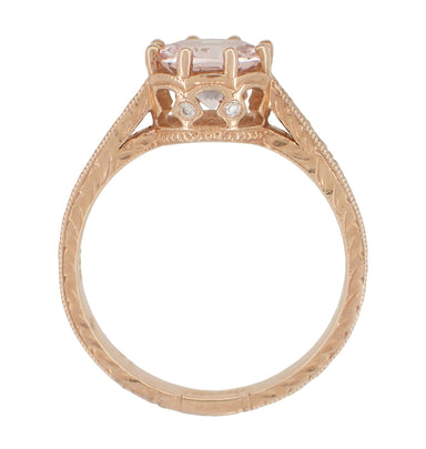 Art Deco Royal Crown Antique Style 1.20 Carat Morganite Engraved Engagement Ring in 14 Karat Rose Gold - alternate view