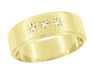 1950's Vintage Style Three Diamond Starburst Wedding Band in 14 or 18 Karat Yellow Gold - 6mm Wide - Flat Profile Band  R469Y