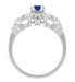 Side Filigree View of Retro Moderne Starburst Vintage Blue Sapphire Engagement Ring in White Gold - R481WS