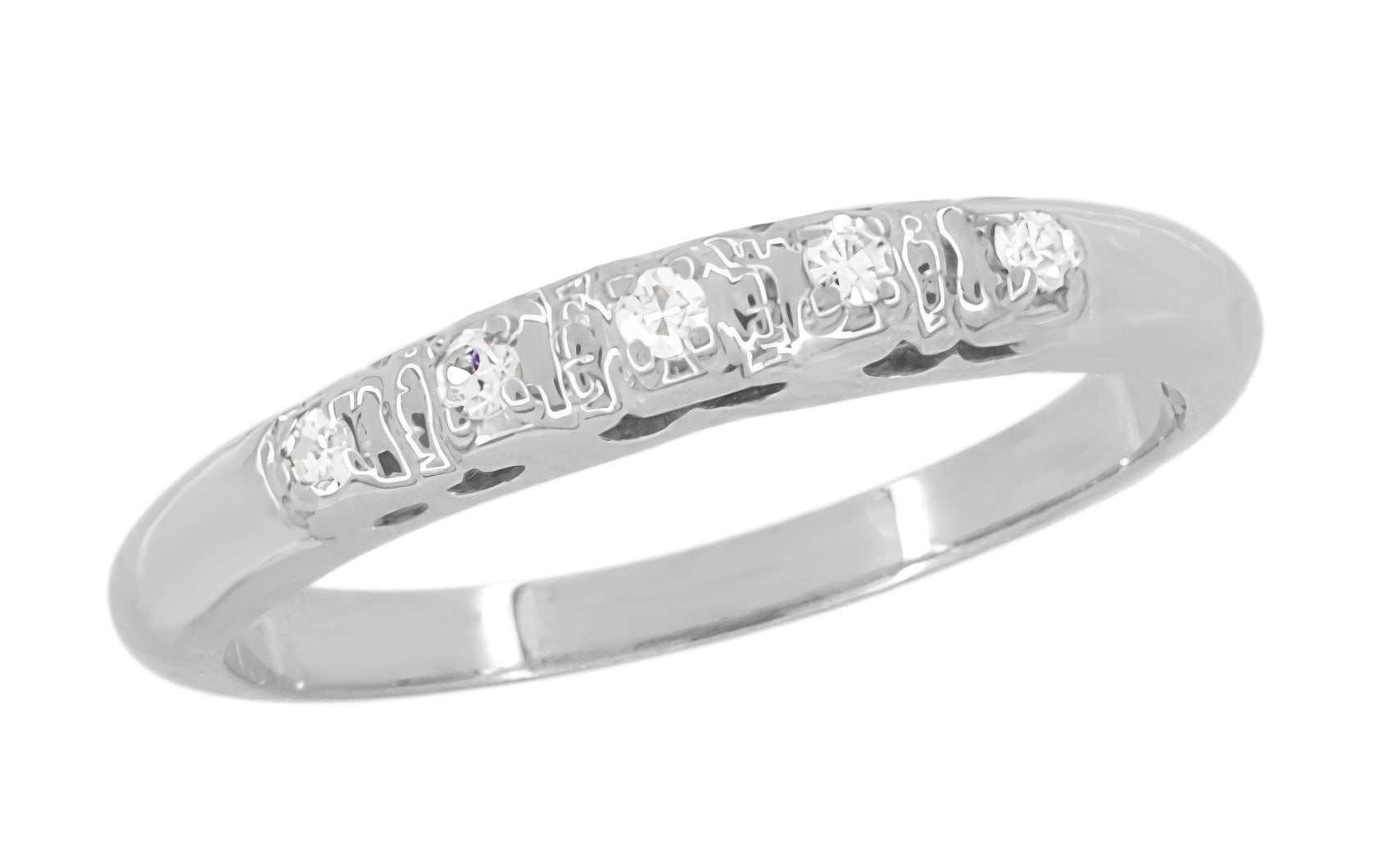 Belen 1940's 5 Diamond Vintage Wedding Ring in 14 Karat White Gold