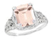 Edwardian Filigree Emerald Cut Morganite Engagement Ring in 14 Karat White Gold