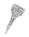 Platinum Edwardian Filigree Emerald Cut Prasiolite Ring ( Green Amethyst )