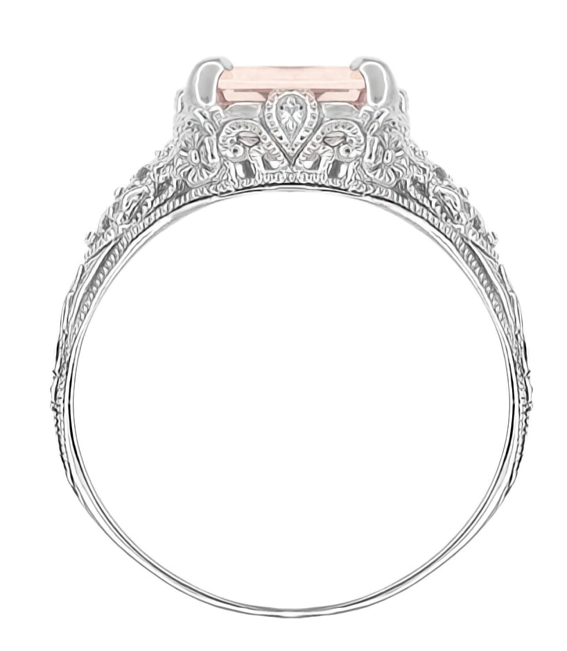 Edwardian Filigree 3 Carat Emerald Cut Morganite Engagement Ring in Platinum - Item: R618PM - Image: 4