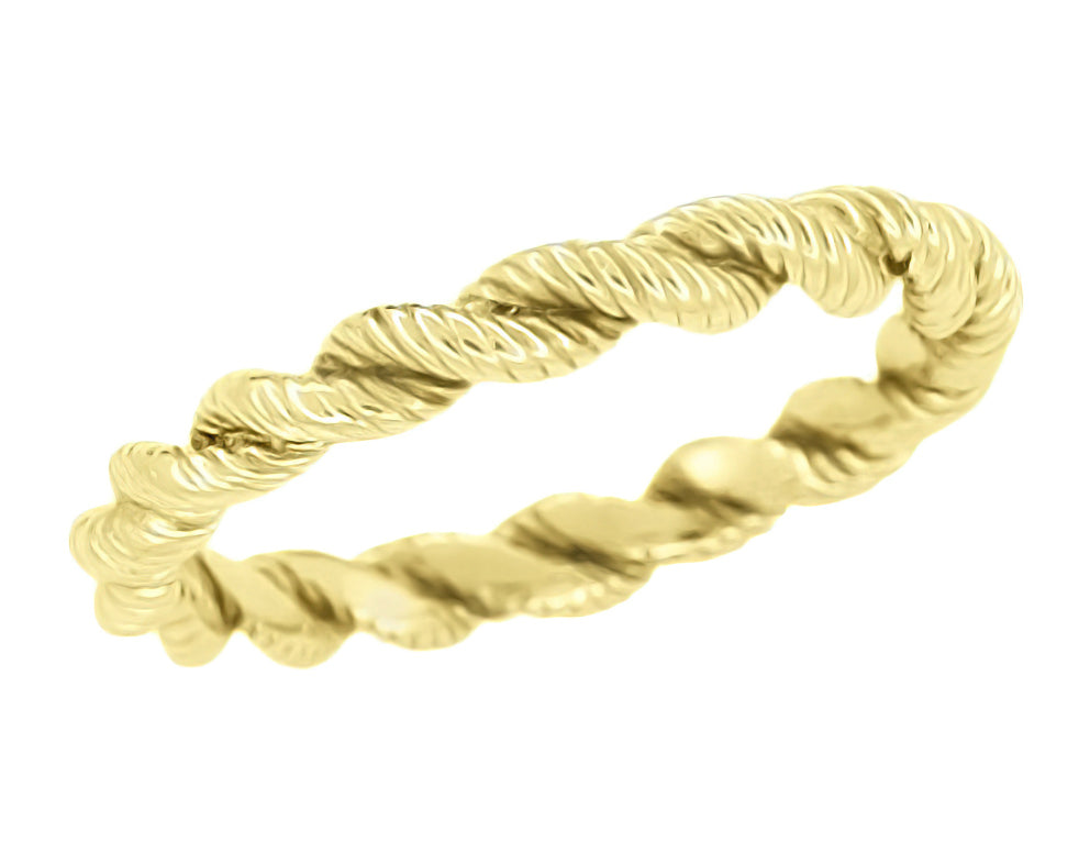 Yellow Gold 1970s Vintage Twisted Cable 2.8mm Stackable Wedding