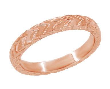 Art Deco Rose Gold 3 Sided Engraved Chevrons Wedding Band - 3mm Wide