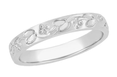 Art Deco Flowers and Leaves Vintage Engraved Wedding Ring in White Gold - 14K or 18K - R626