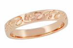 Art Deco Leaves and Flowers Carved Wedding Band in 14 Karat Rose Gold