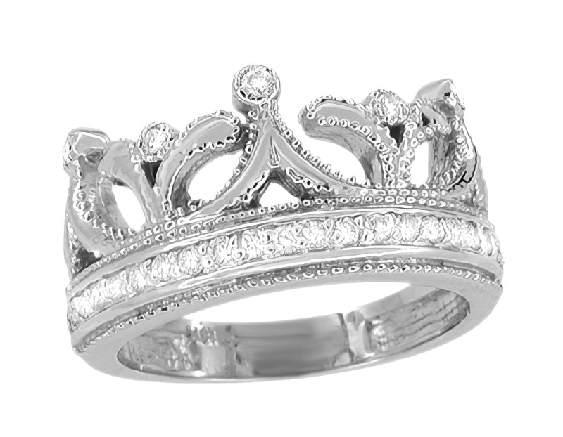 Ashton Royal Crown Ring in White Gold with Diamonds - 14K or 18K