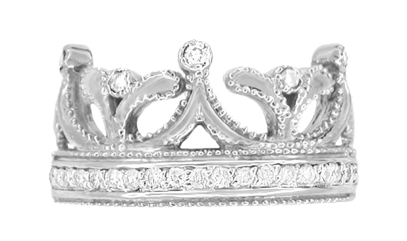Ashton Royal Crown Ring in White Gold with Diamonds - 14K or 18K - Item: R644W14 - Image: 2