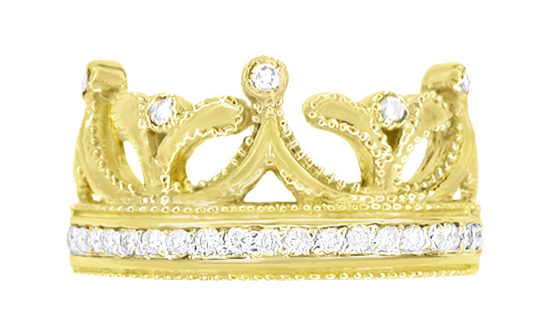 Yellow Gold Ashton Royal Crown Ring with Diamonds - 14K or 18K - Item: R644Y14-LC - Image: 2