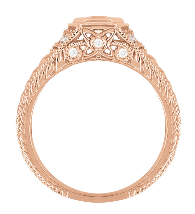 Rose Gold Art Deco Filigree Antique Style Carved Hexagon 1/4 Carat Diamond Engagement Ring - Item: R646R-LC - Image: 4