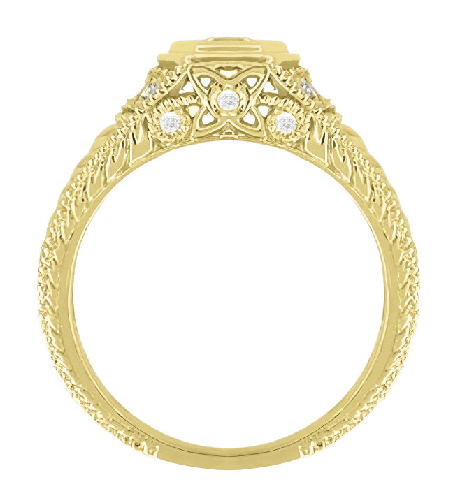 Art Deco Filigree Engraved Hexagon Yellow Gold Vintage Style Diamond Engagement Ring - 1/3 Carat T.W. - Item: R646Y-LC - Image: 4
